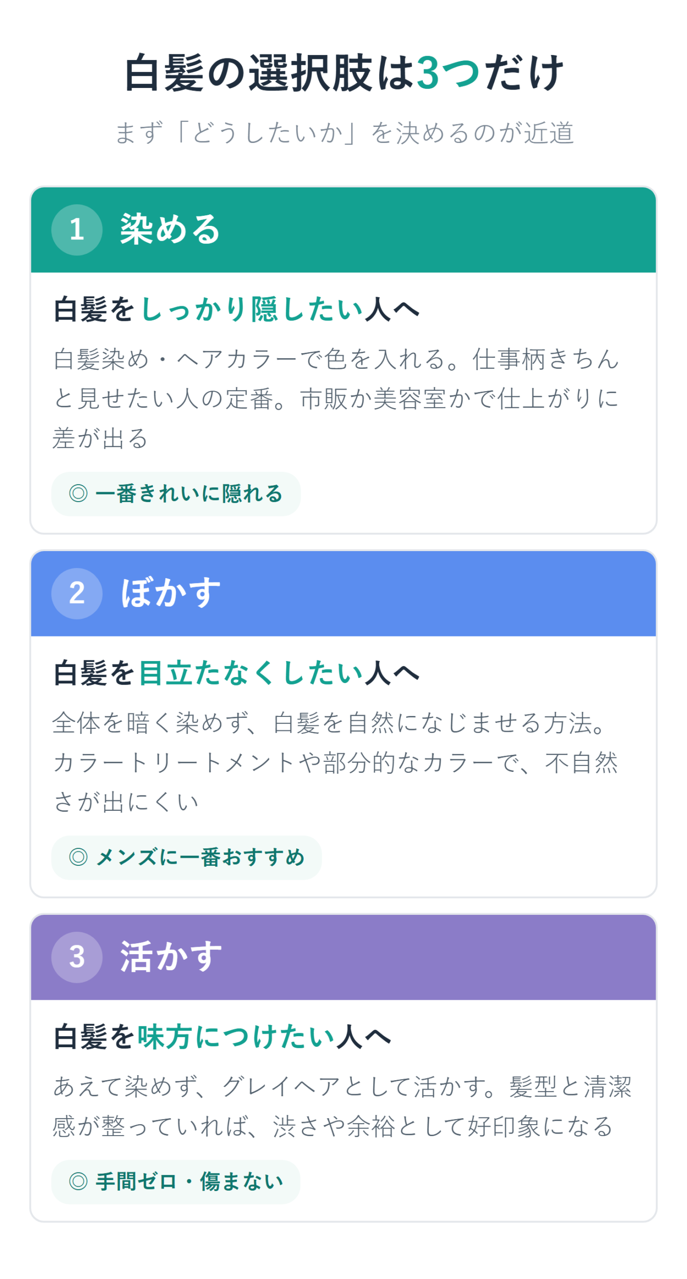 メンズの白髪対策3つの選択肢|染める・ぼかす・活かす